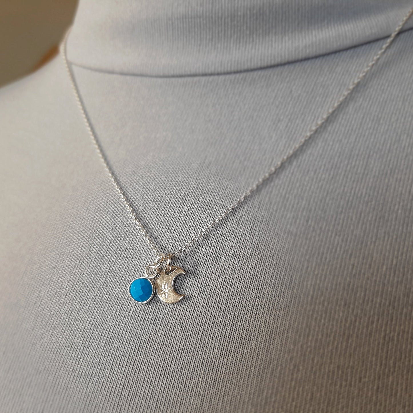 Moon phase turquoise pendant necklace sterling silver