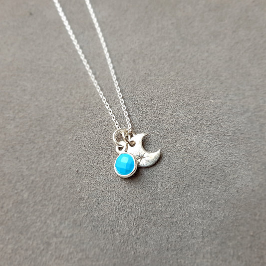 Moon phase turquoise pendant necklace sterling silver