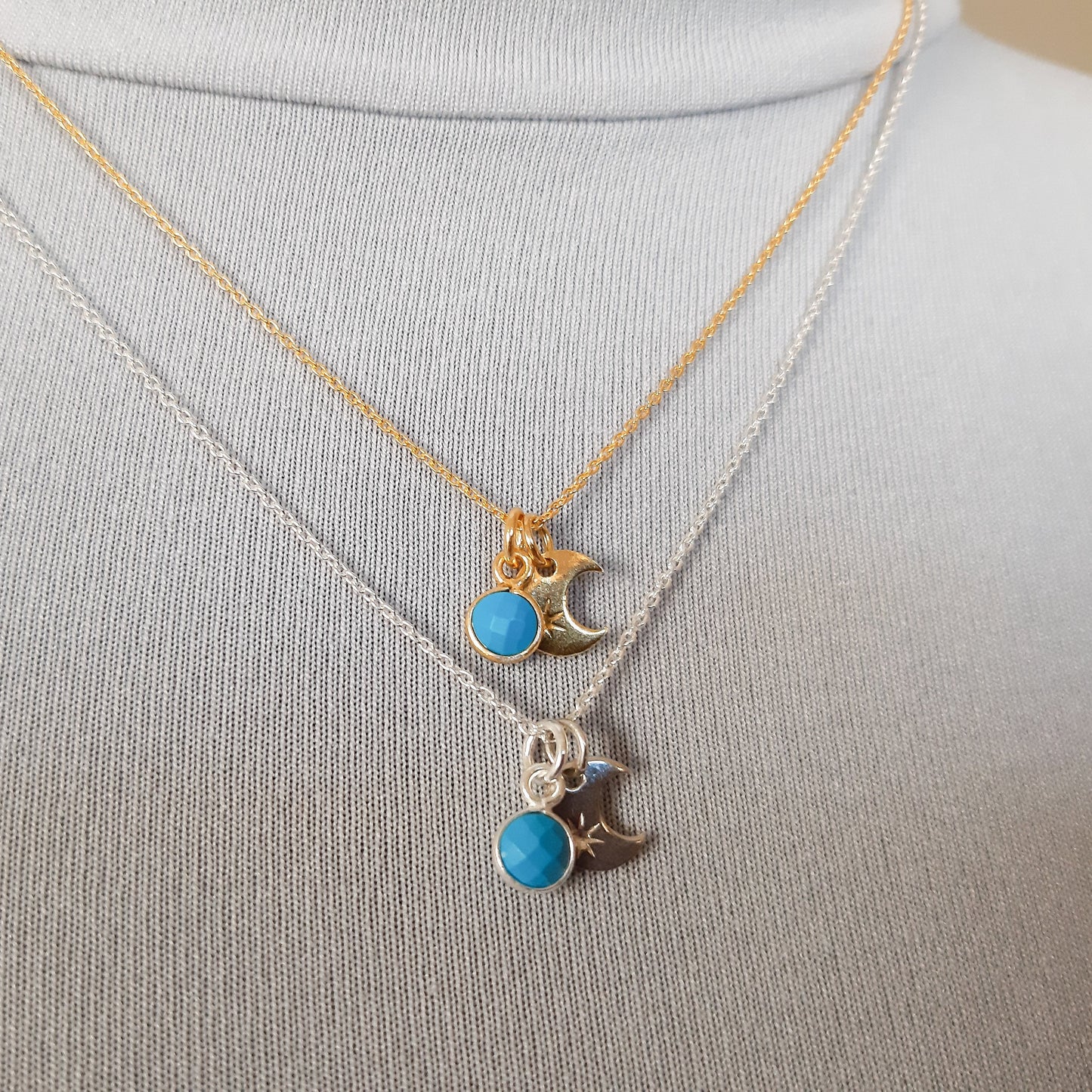 Moon phase turquoise pendant necklace sterling silver