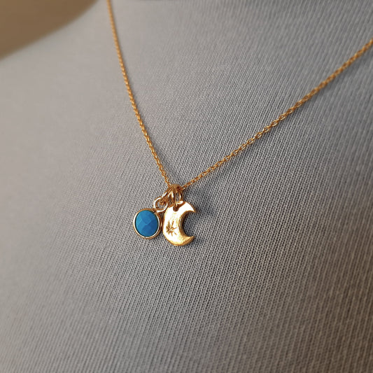 Dainty turquoise Moon phase necklace gold vermeil silver
