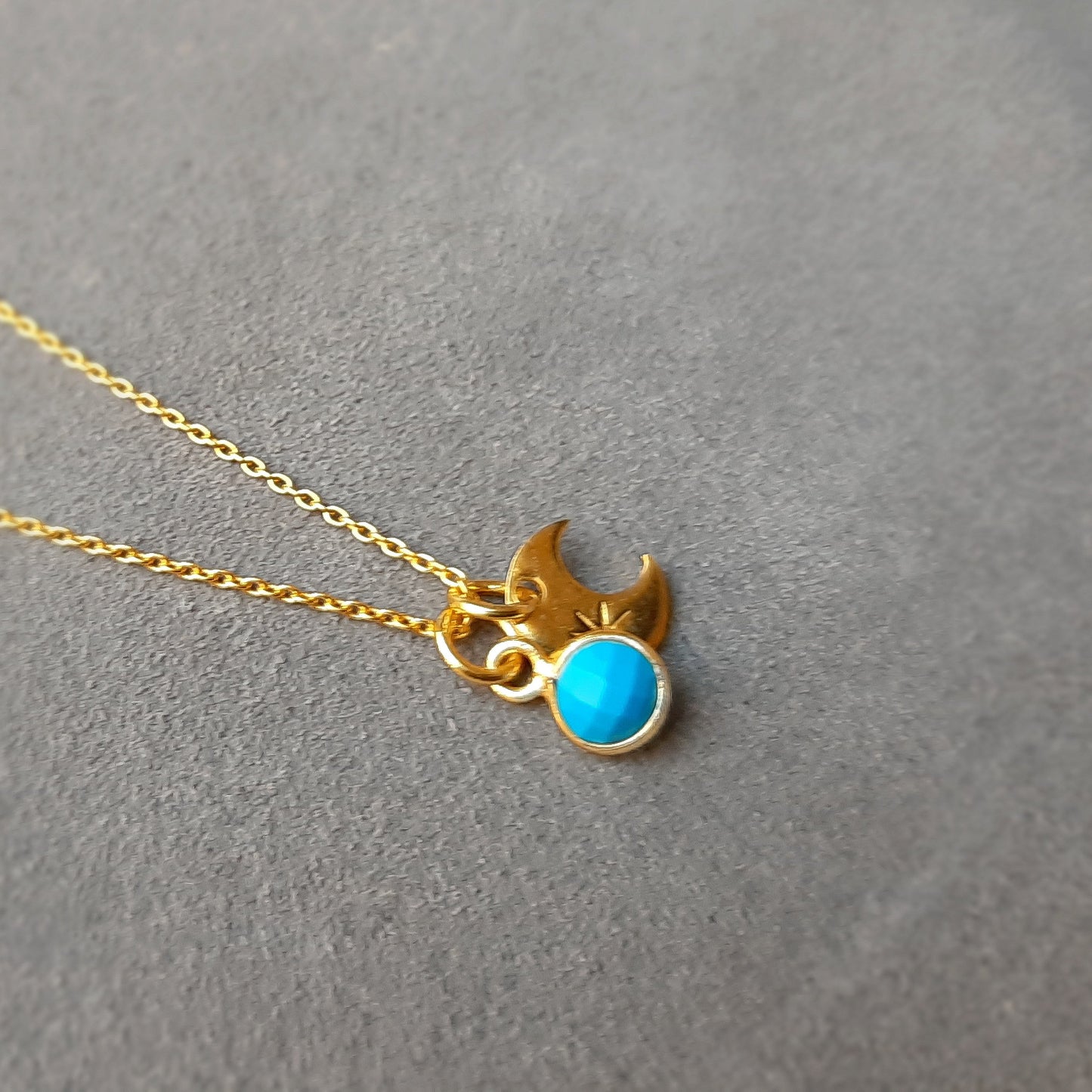 Dainty turquoise Moon phase necklace gold vermeil silver