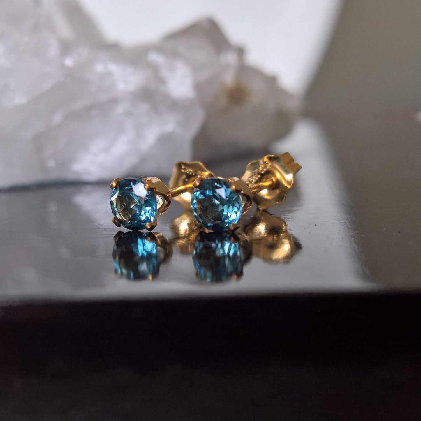 London blue topaz stud earrings - 4mm stud earrings silver or gold