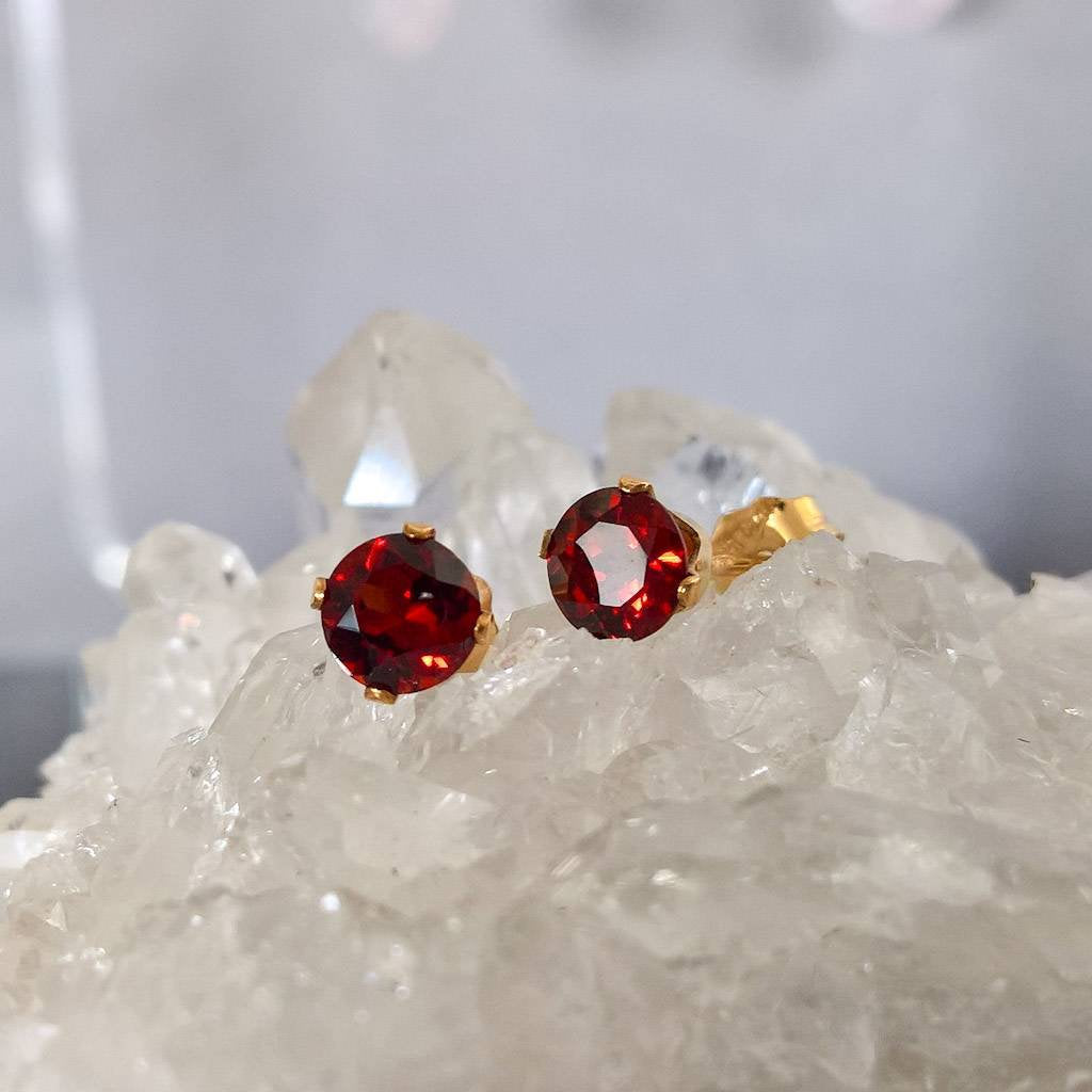 Garnet gold filled stud earrings - 5mm or 6mm
