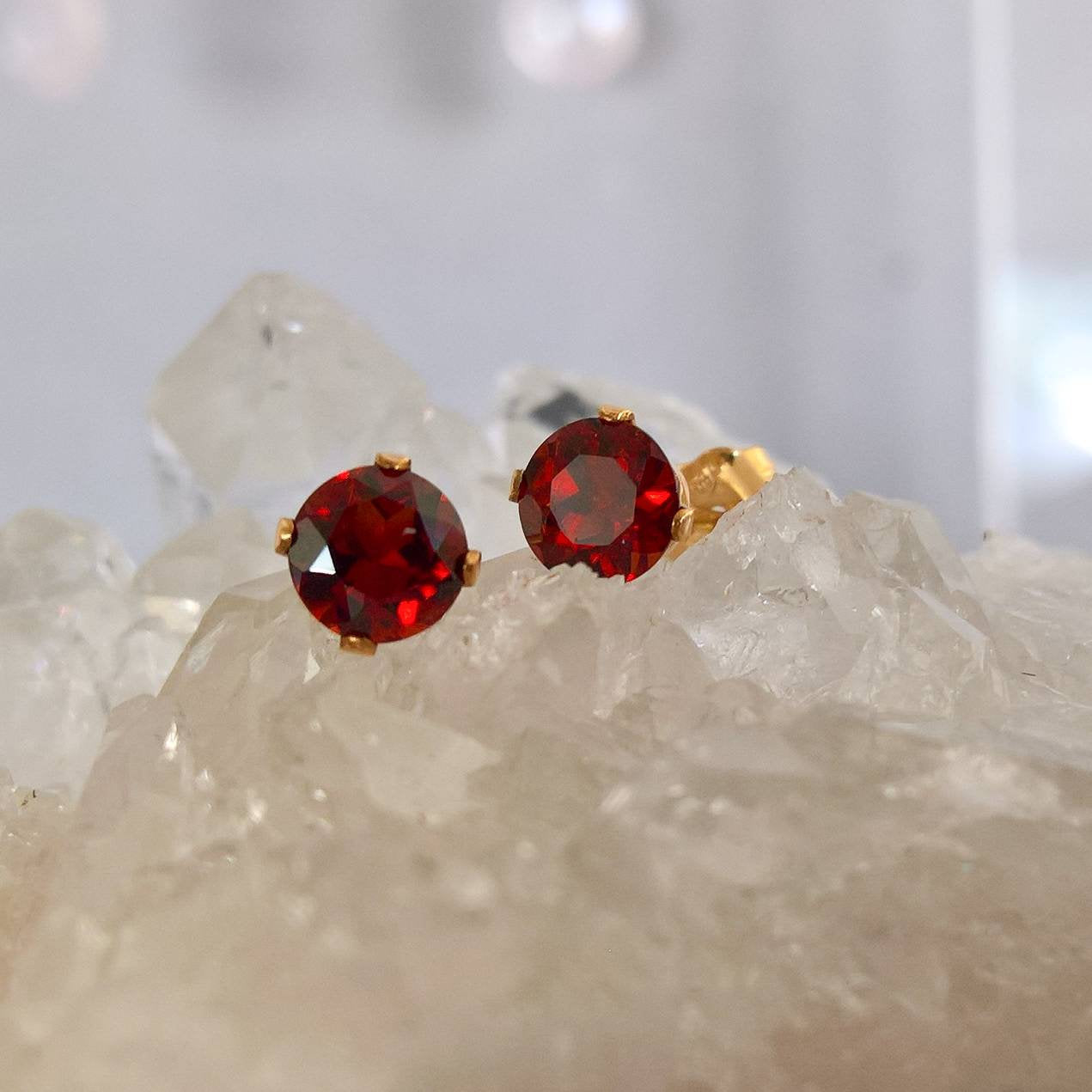 Garnet gold filled stud earrings - 5mm or 6mm