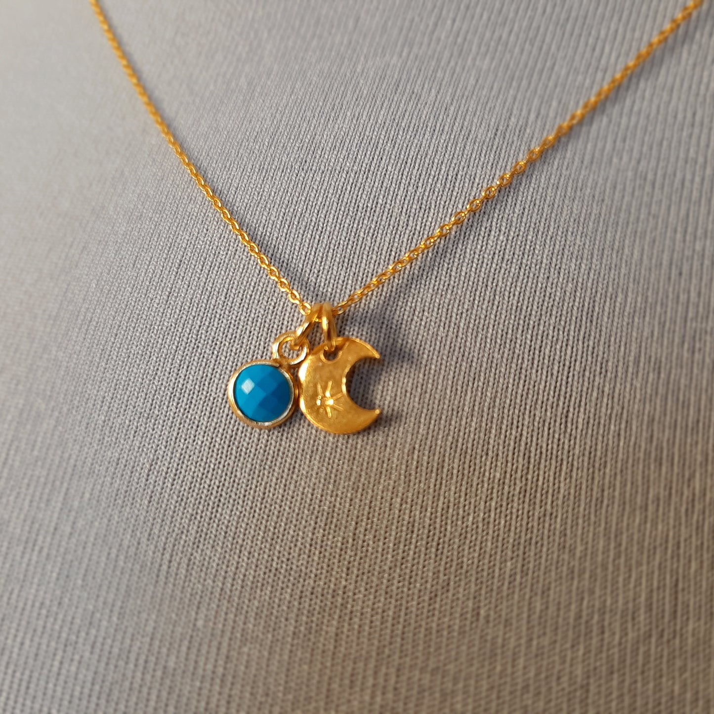 Dainty turquoise Moon phase necklace gold vermeil silver