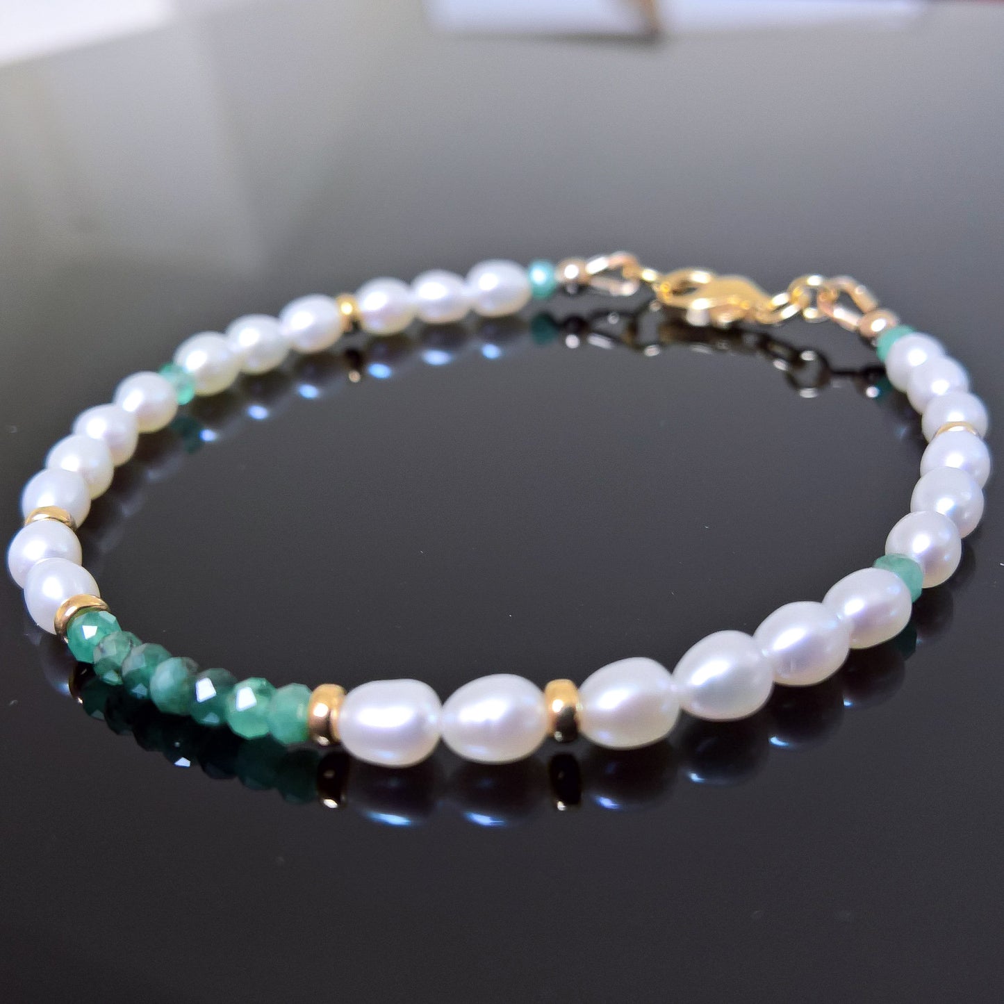 Pearl and emerald gold vermeil bracelet