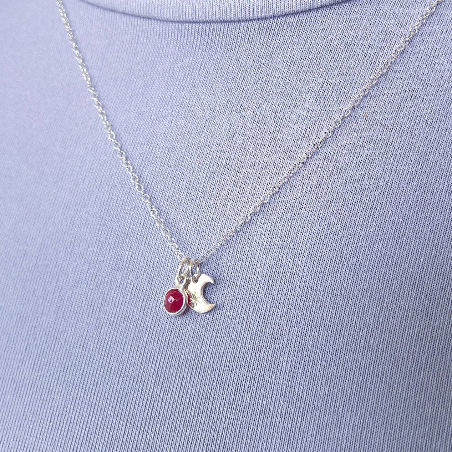 Ruby silver moon necklace