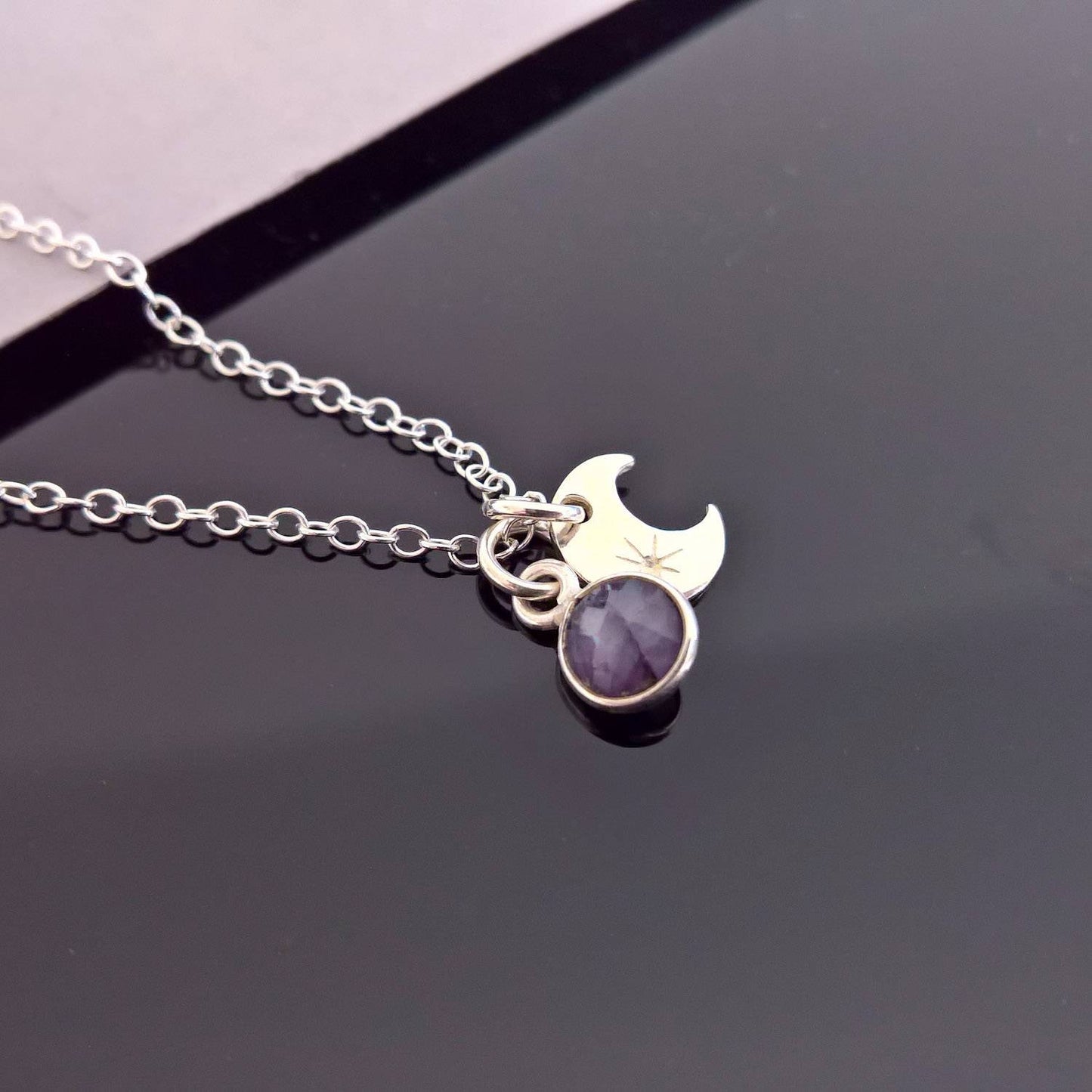Sapphire Silver moon necklace