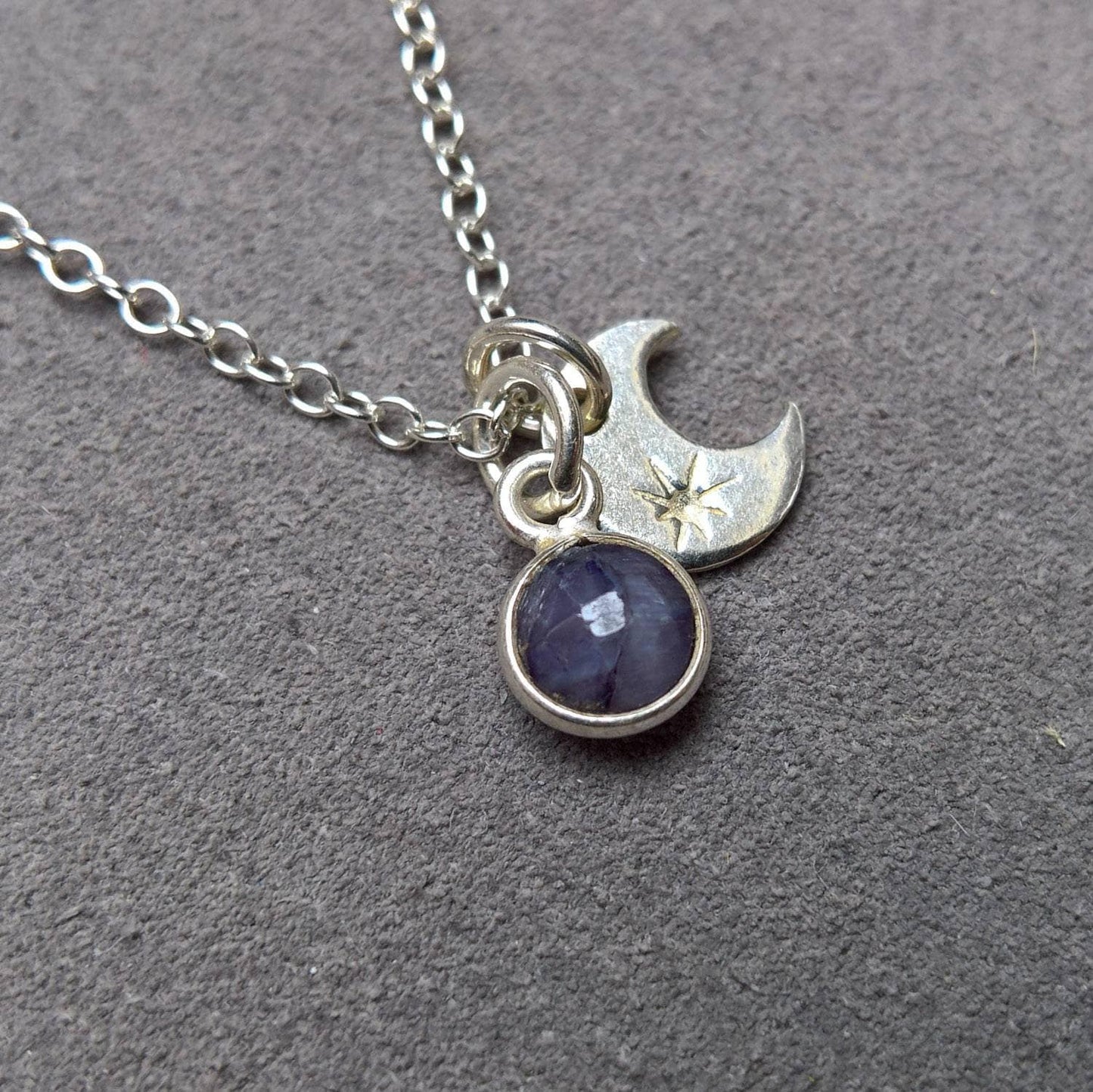 Sapphire pendant gold vermeil silver crescent moon necklace - celestial September birthstone jewellery