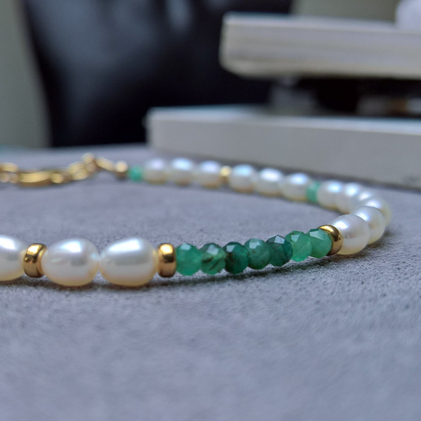 Pearl and emerald gold vermeil bracelet