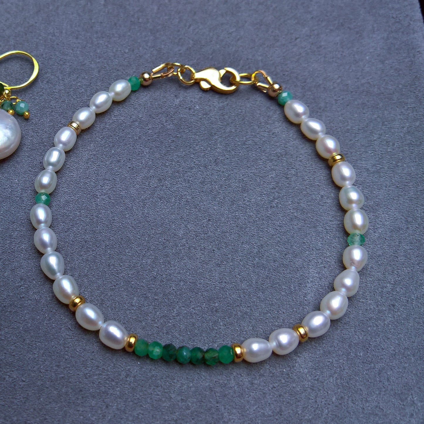 Pearl and emerald gold vermeil bracelet