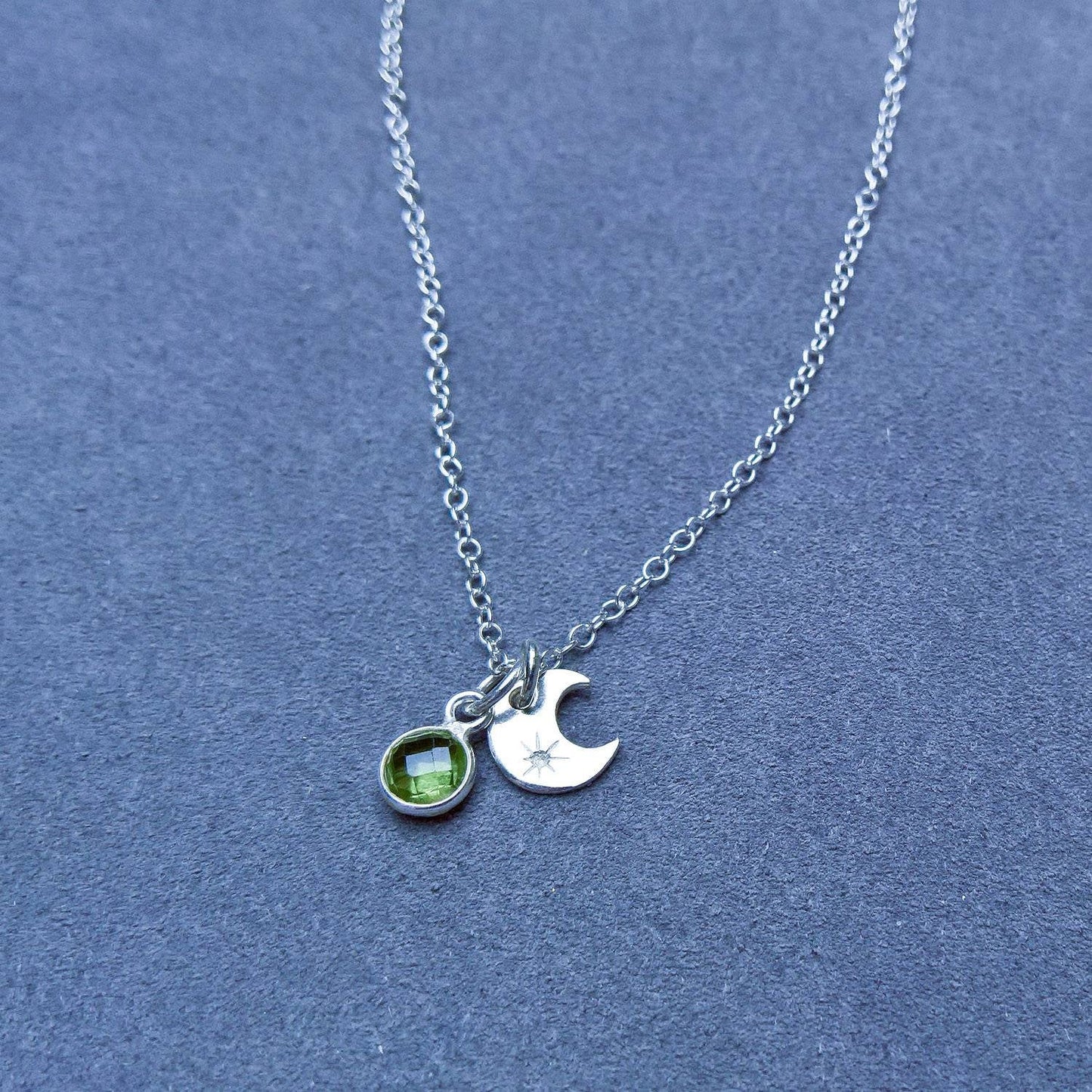 Peridot sterling silver crescent moon necklace