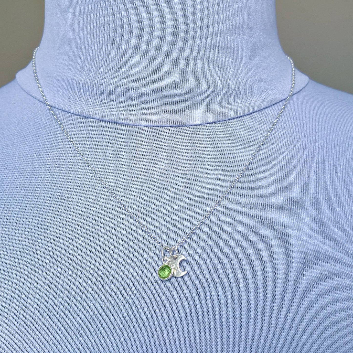 Peridot sterling silver crescent moon necklace
