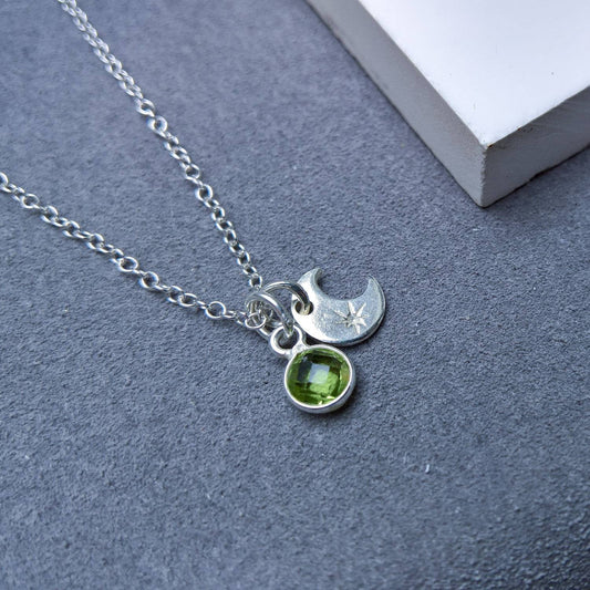 Peridot sterling silver crescent moon necklace