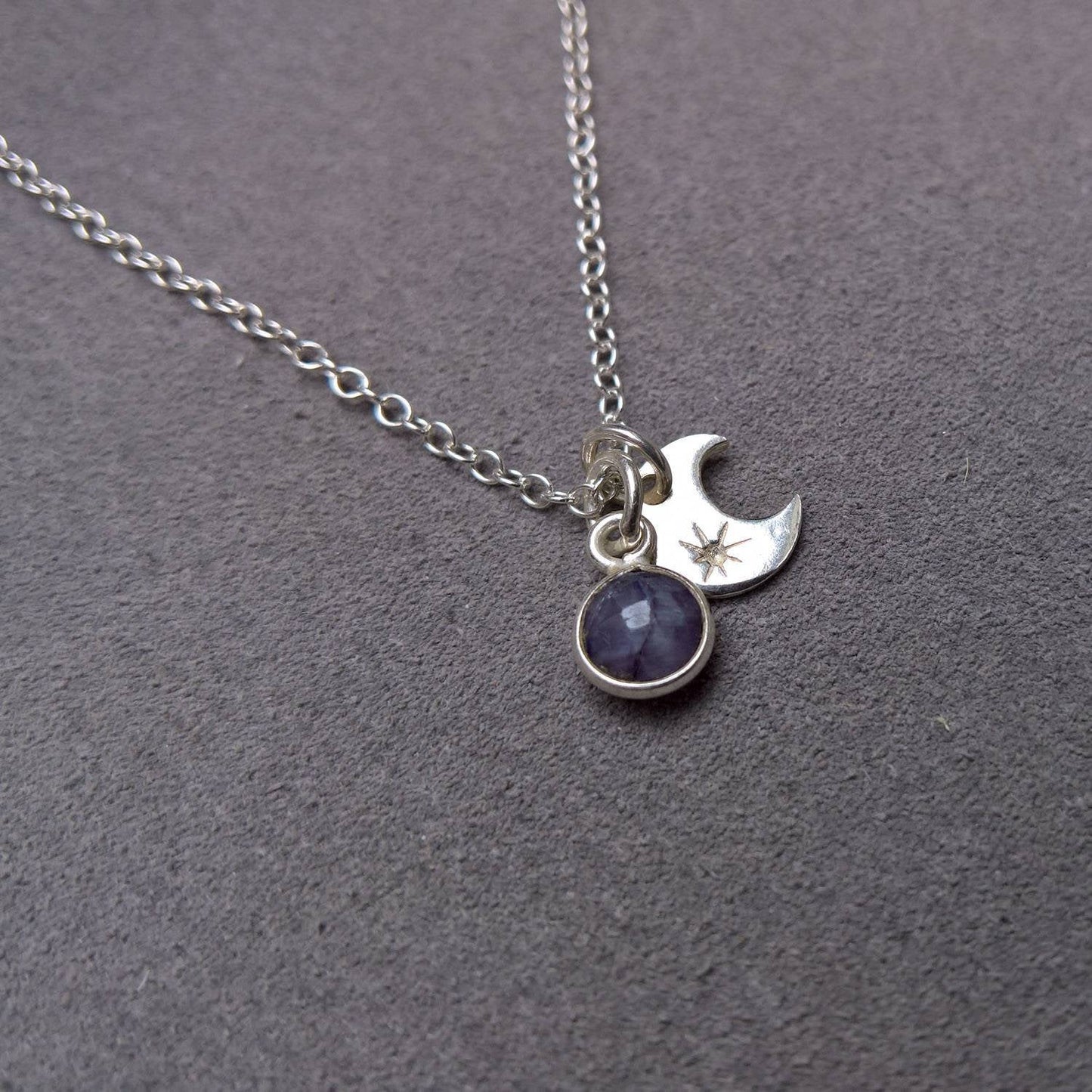 Sapphire Silver moon necklace