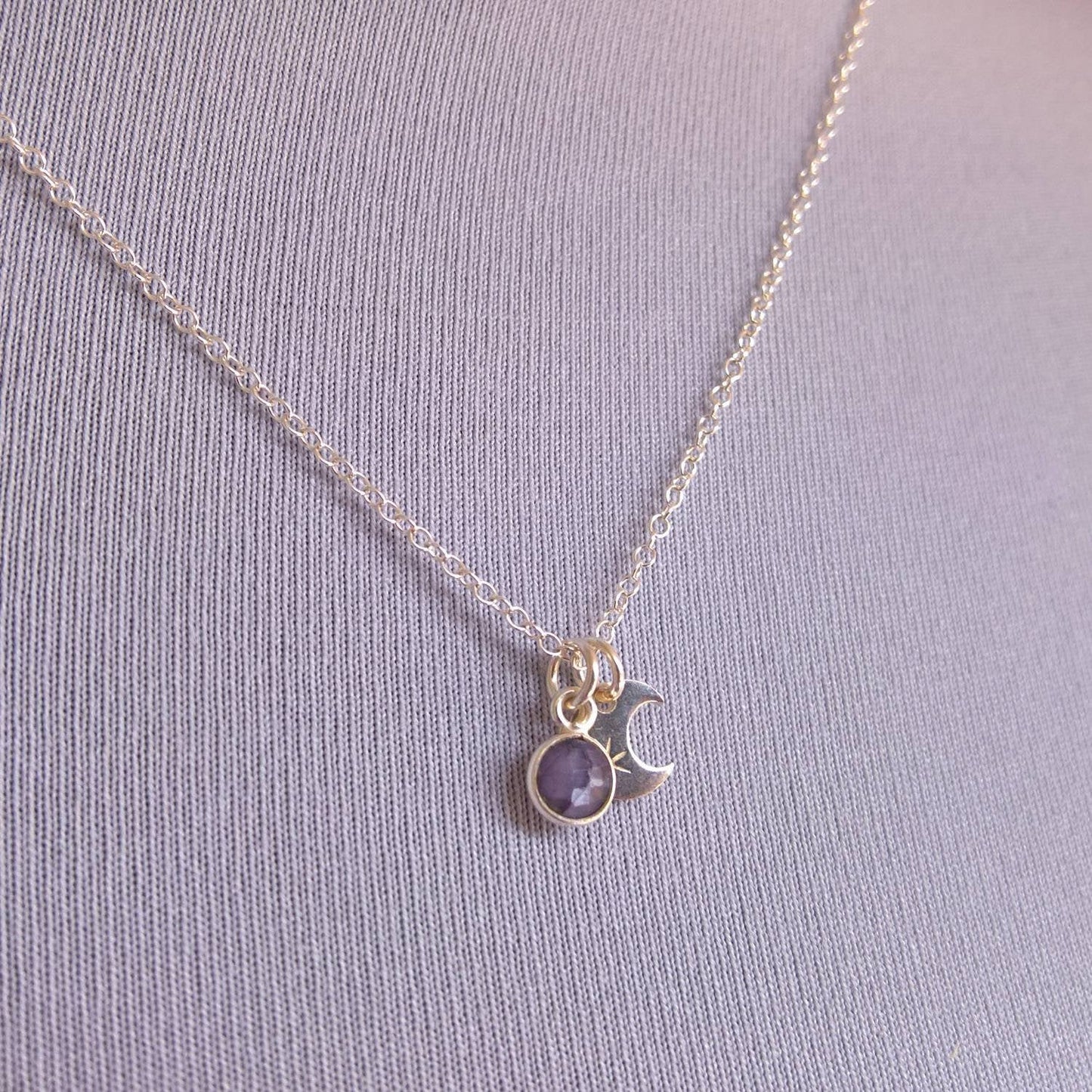 Sapphire Silver moon necklace