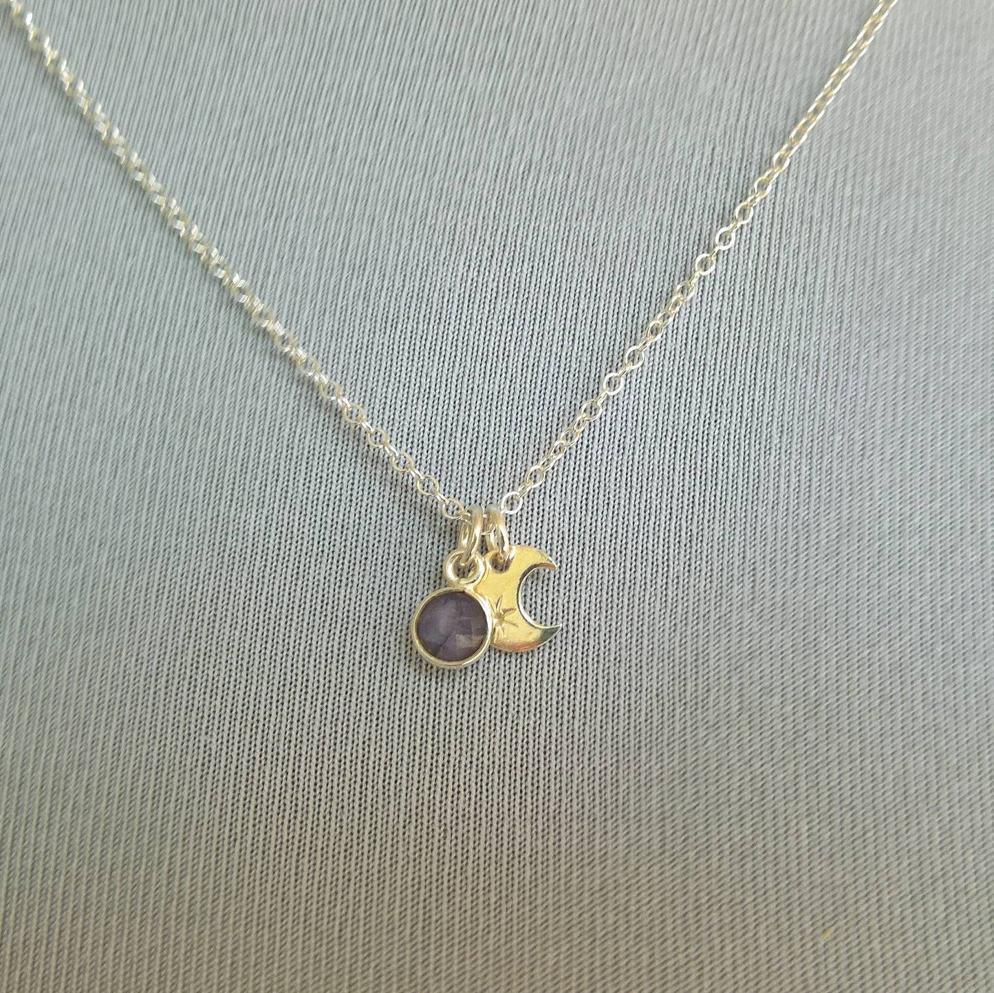 Sapphire Silver moon necklace