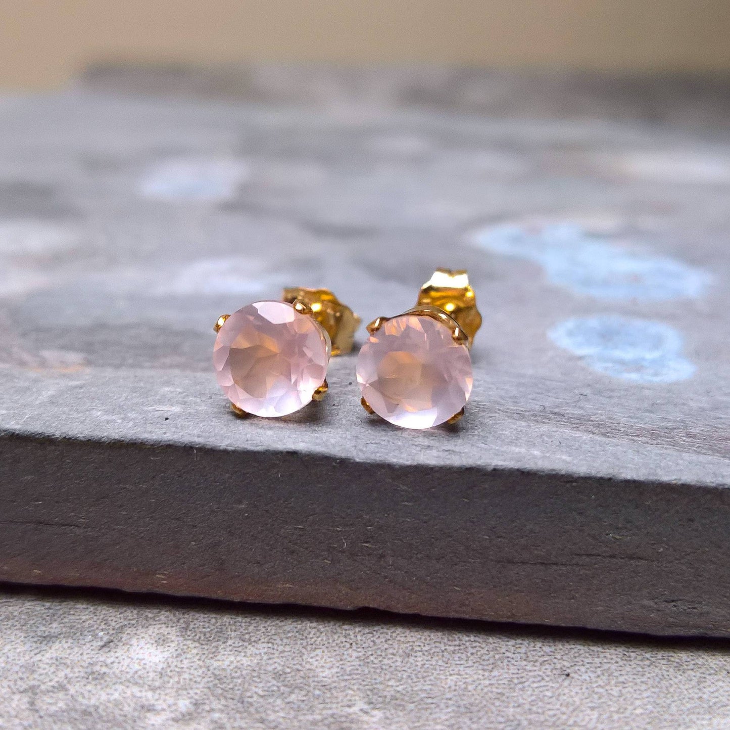 Rose quartz stud earrings in sterling silver or gold filled