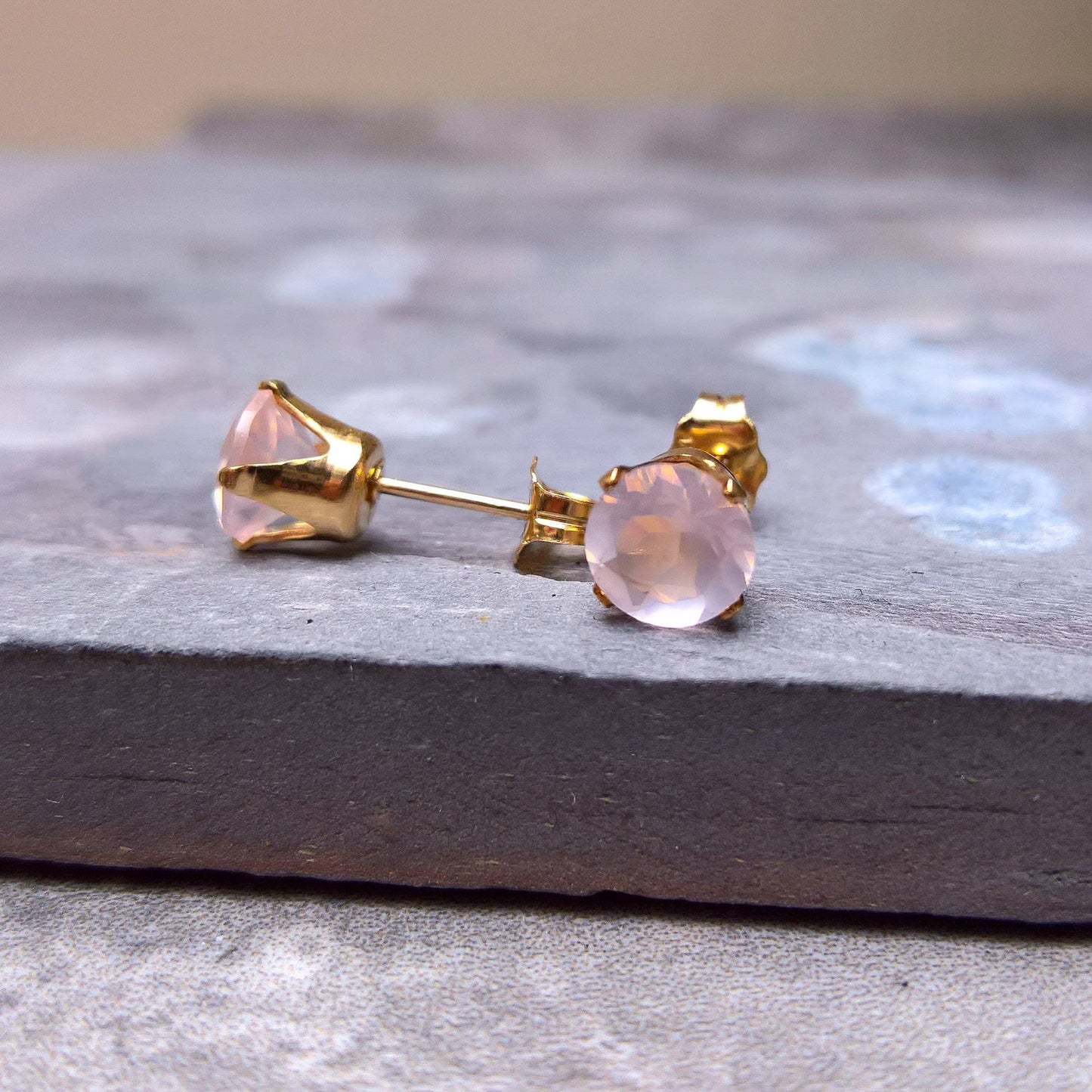 Rose quartz stud earrings in sterling silver or gold filled