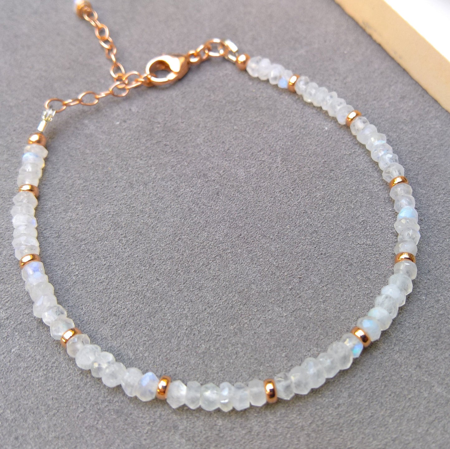 Moonstone rose gold adjustable bracelet - dainty stacking bracelet