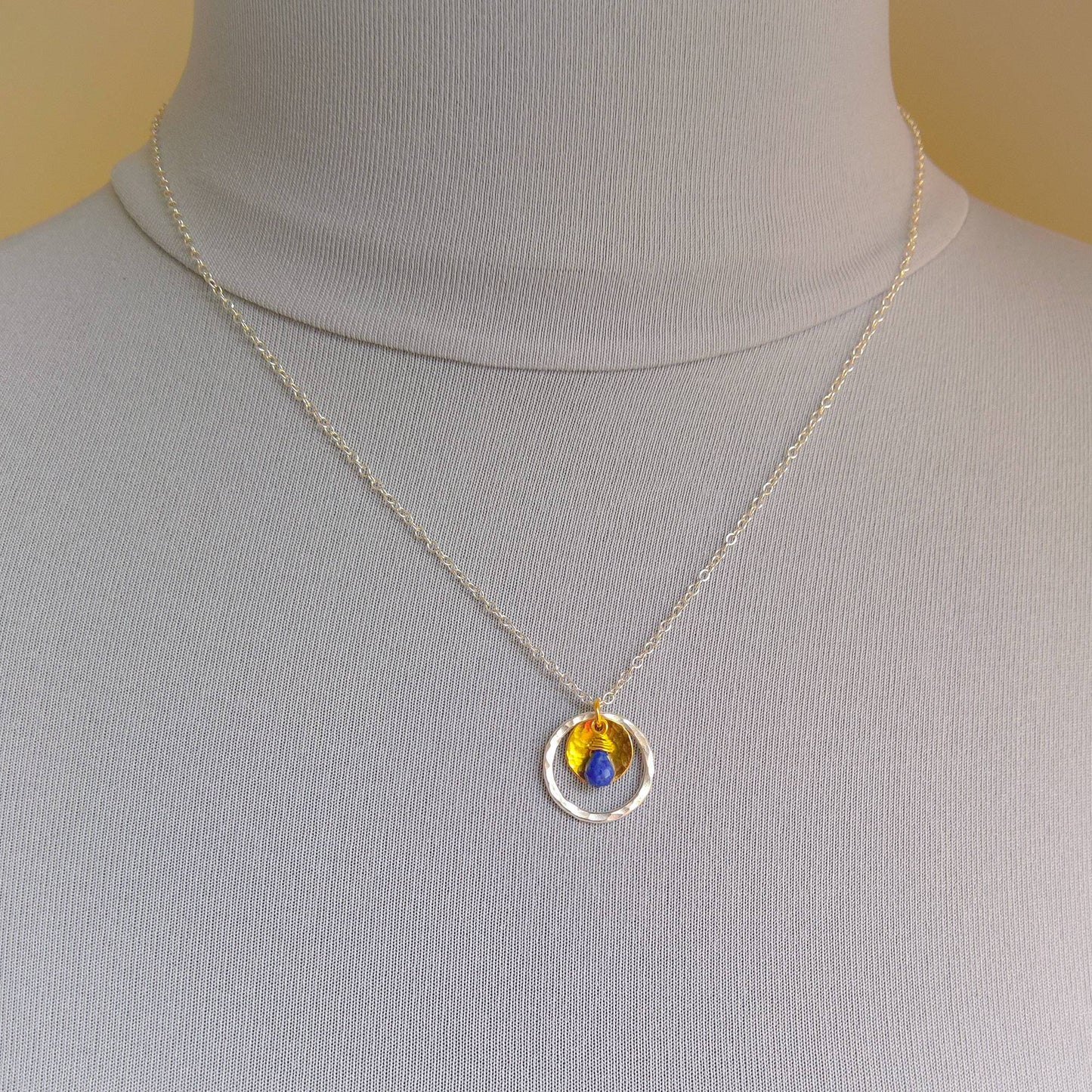 Lapis lazuli necklace sterling silver circle necklace