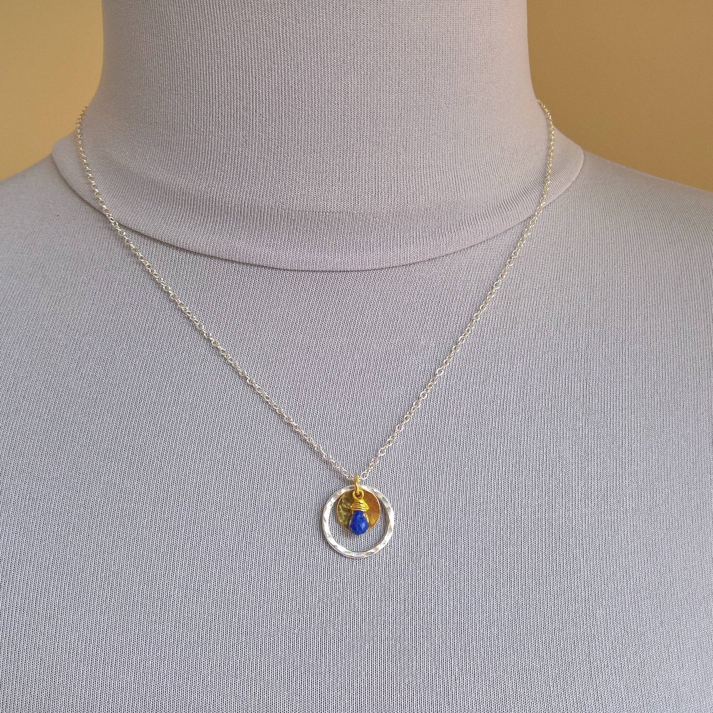 Lapis lazuli necklace sterling silver circle necklace
