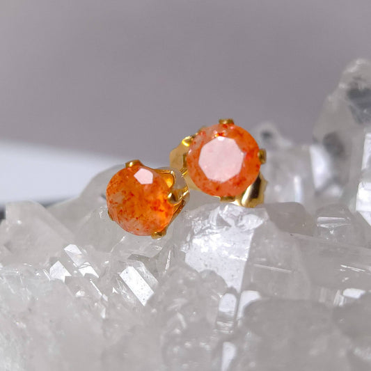 Sunstone gemstone stud earrings in sterling silver or gold filled