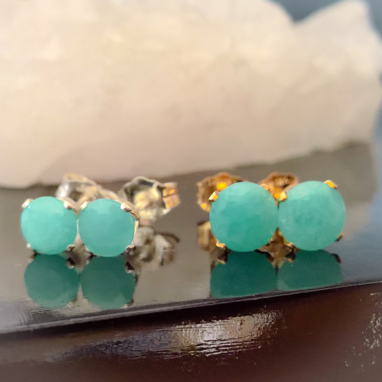 Amazonite stud earrings in sterling silver or gold filled