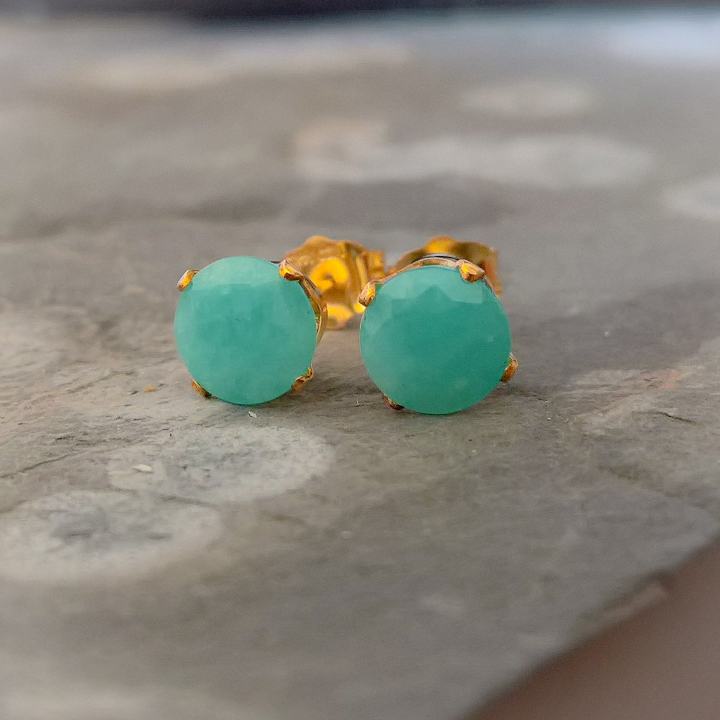 Amazonite stud earrings in sterling silver or gold filled