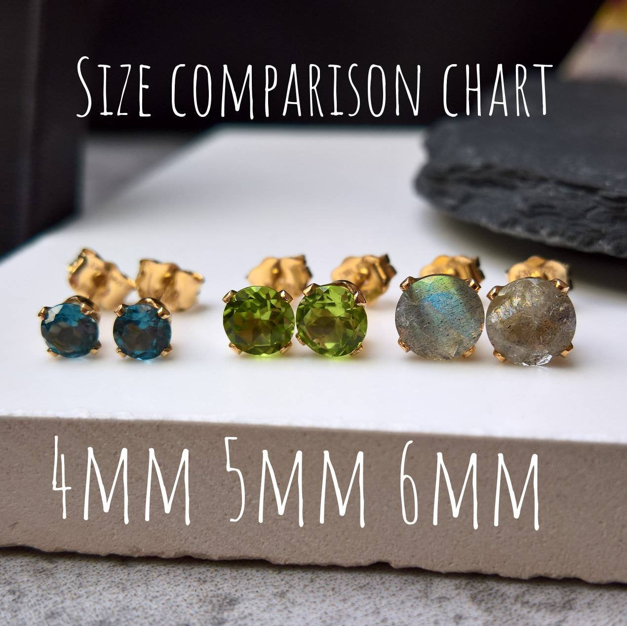 Stud Earring size comparison chart