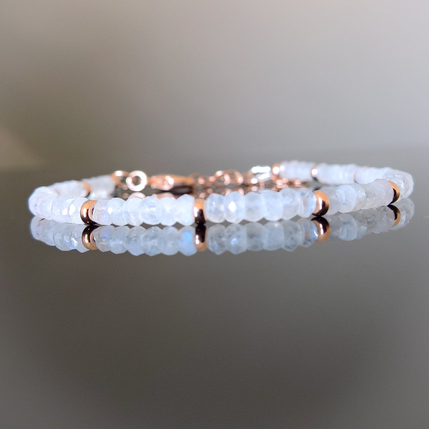 Moonstone rose gold adjustable bracelet - dainty stacking bracelet