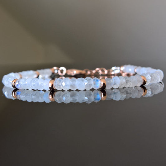 Moonstone rose gold adjustable bracelet - dainty stacking bracelet
