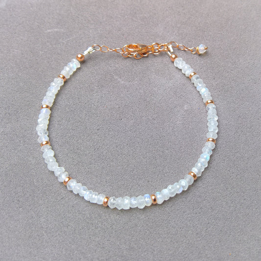 Moonstone rose gold adjustable bracelet - dainty stacking bracelet