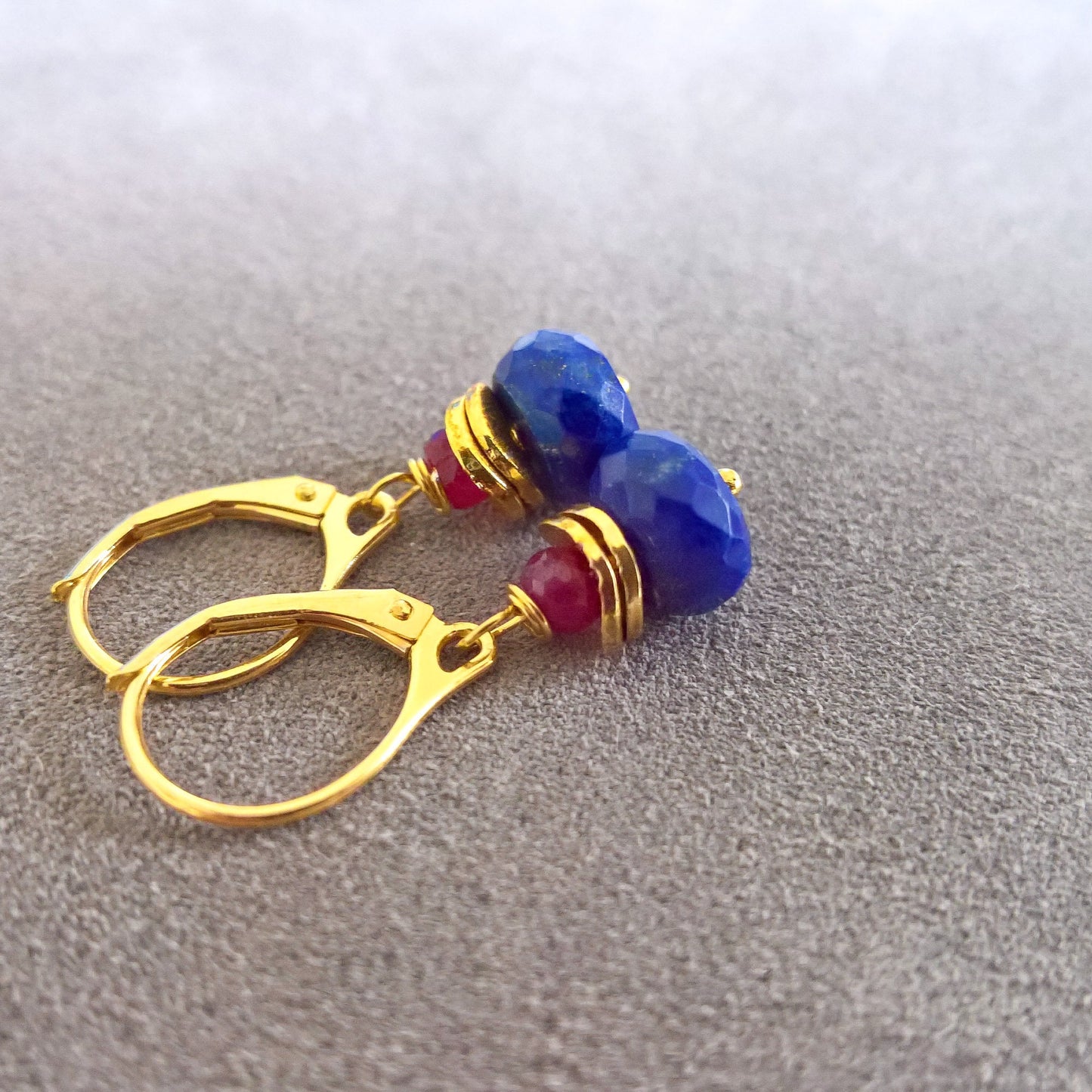 Lapis drop earrings, lapis lazuli dangle earrings, Christmas gifts for mum, delicate earrings gold vermeil silver, girlfriend gift birthday