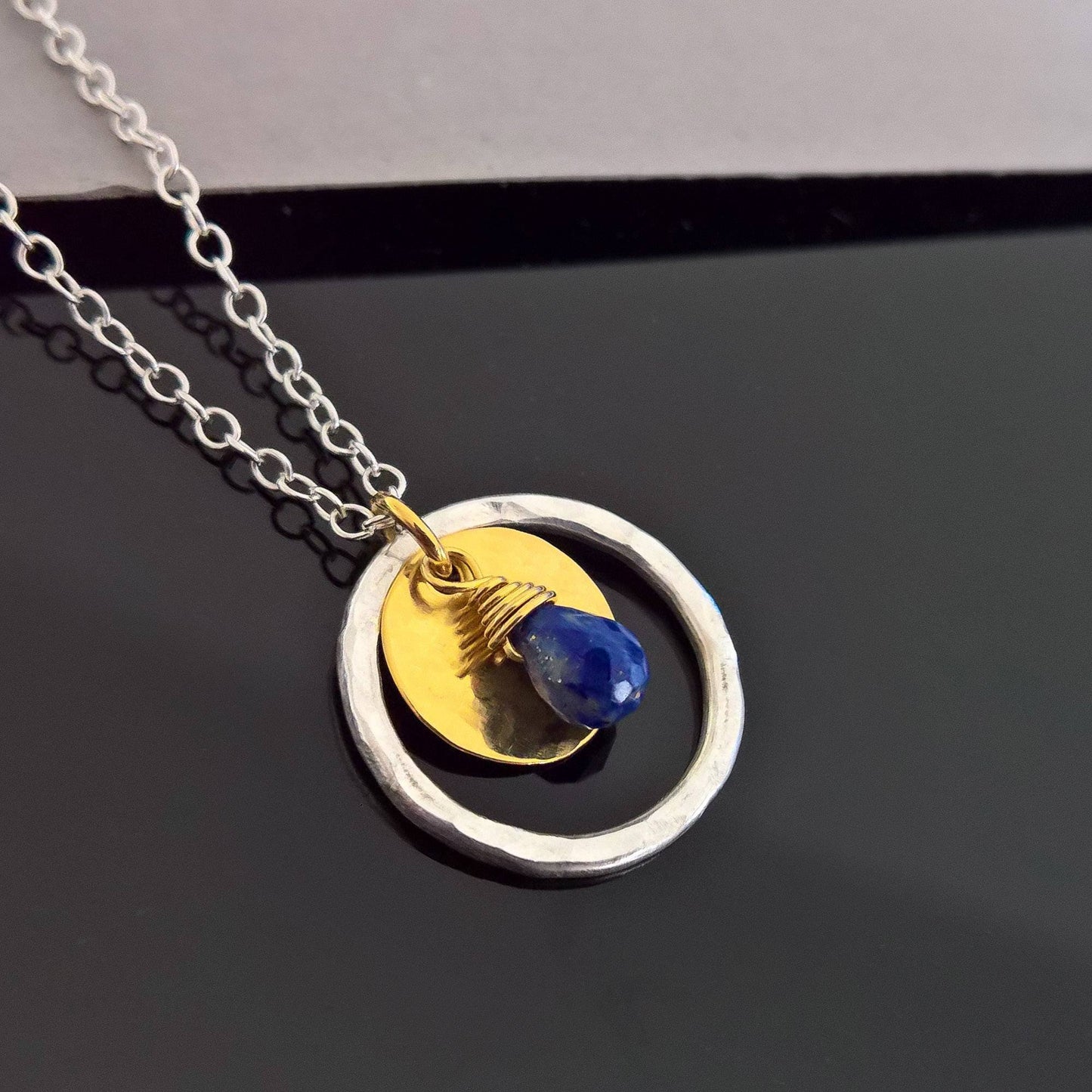 Lapis lazuli necklace sterling silver circle necklace