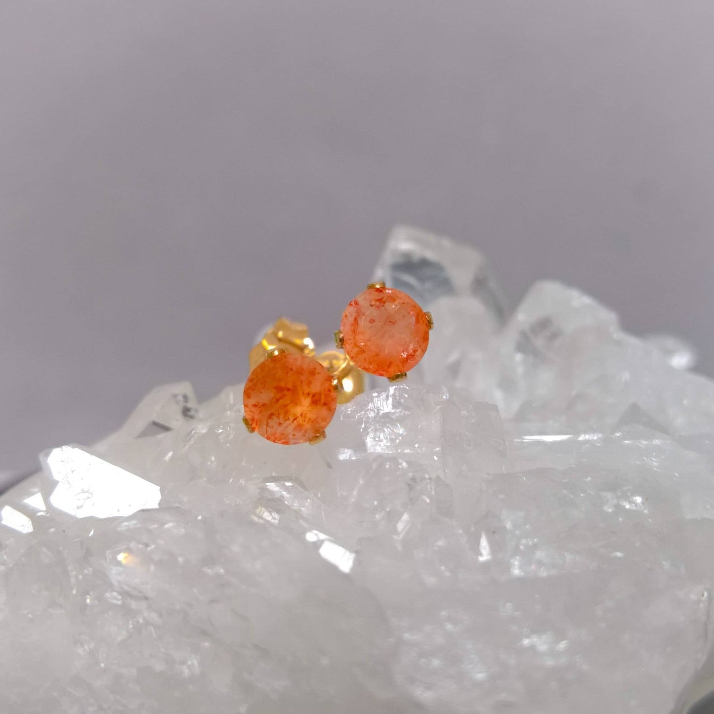 Sunstone gemstone stud earrings in sterling silver or gold filled