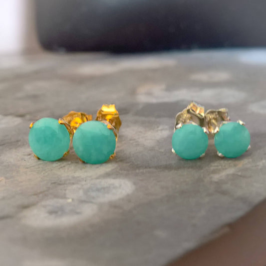 Amazonite stud earrings in sterling silver or gold filled