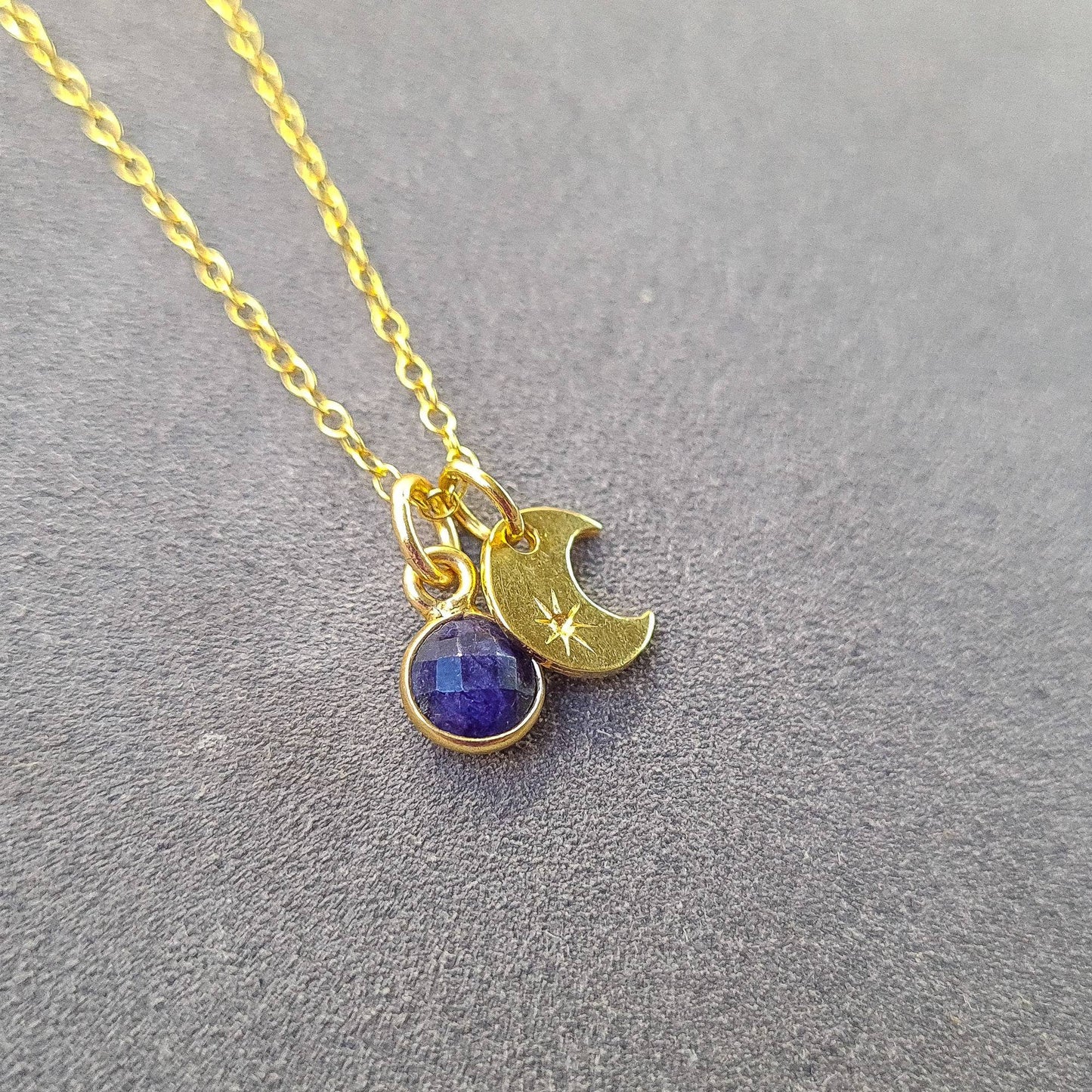 Sapphire pendant gold vermeil silver crescent moon necklace - celestial September birthstone jewellery