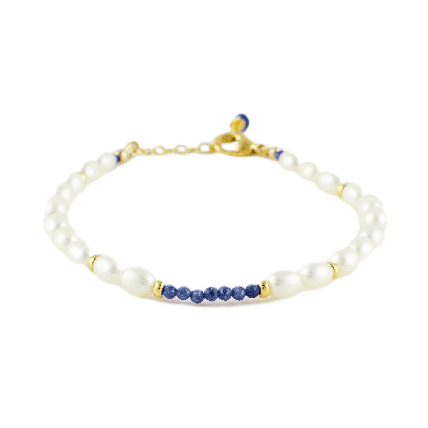 Pearl and Sapphire adjustable bracelet in gold vermeil silver