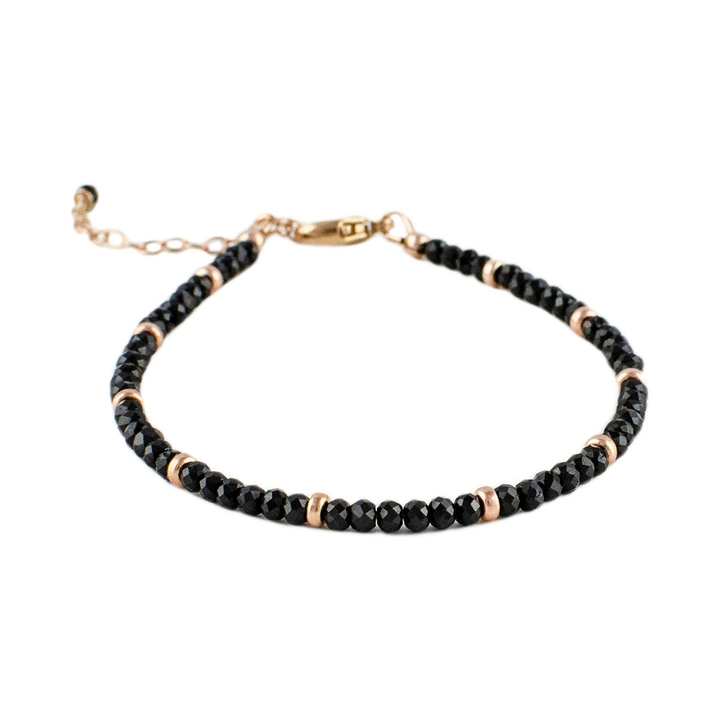 Delicate Unisex Black Gemstone Skinny Stacking Bracelet - Dainty Black spinel rose gold adjustable beaded bracelet - birthday gift idea