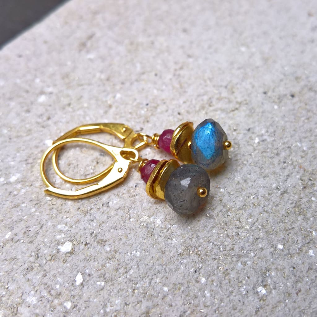 Labradorite and ruby drop earrings
