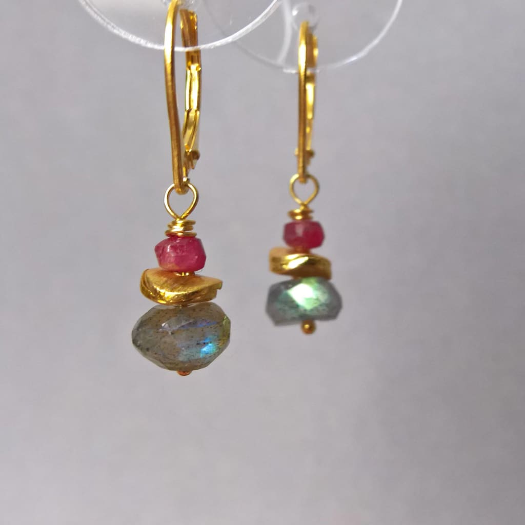 Labradorite and ruby drop earrings
