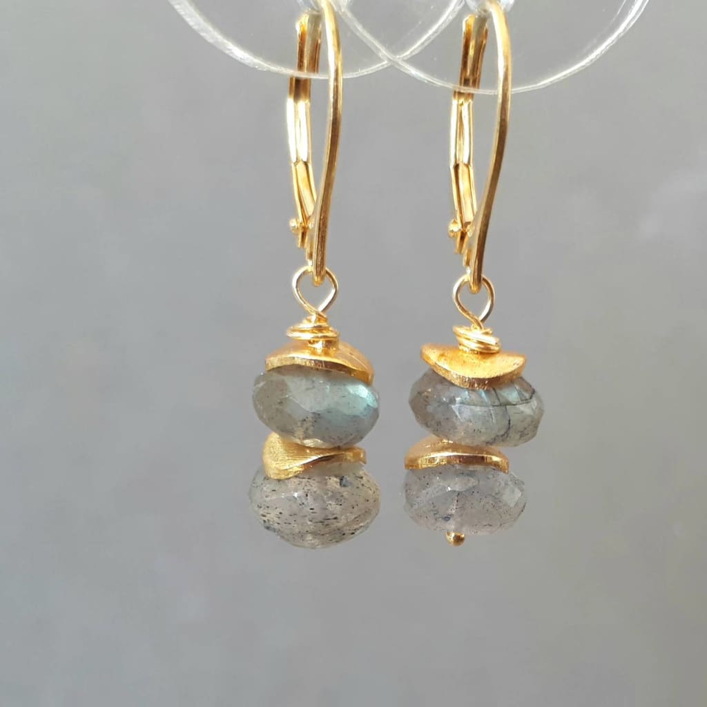 Labradorite dangle earrings in gold vermeil silver