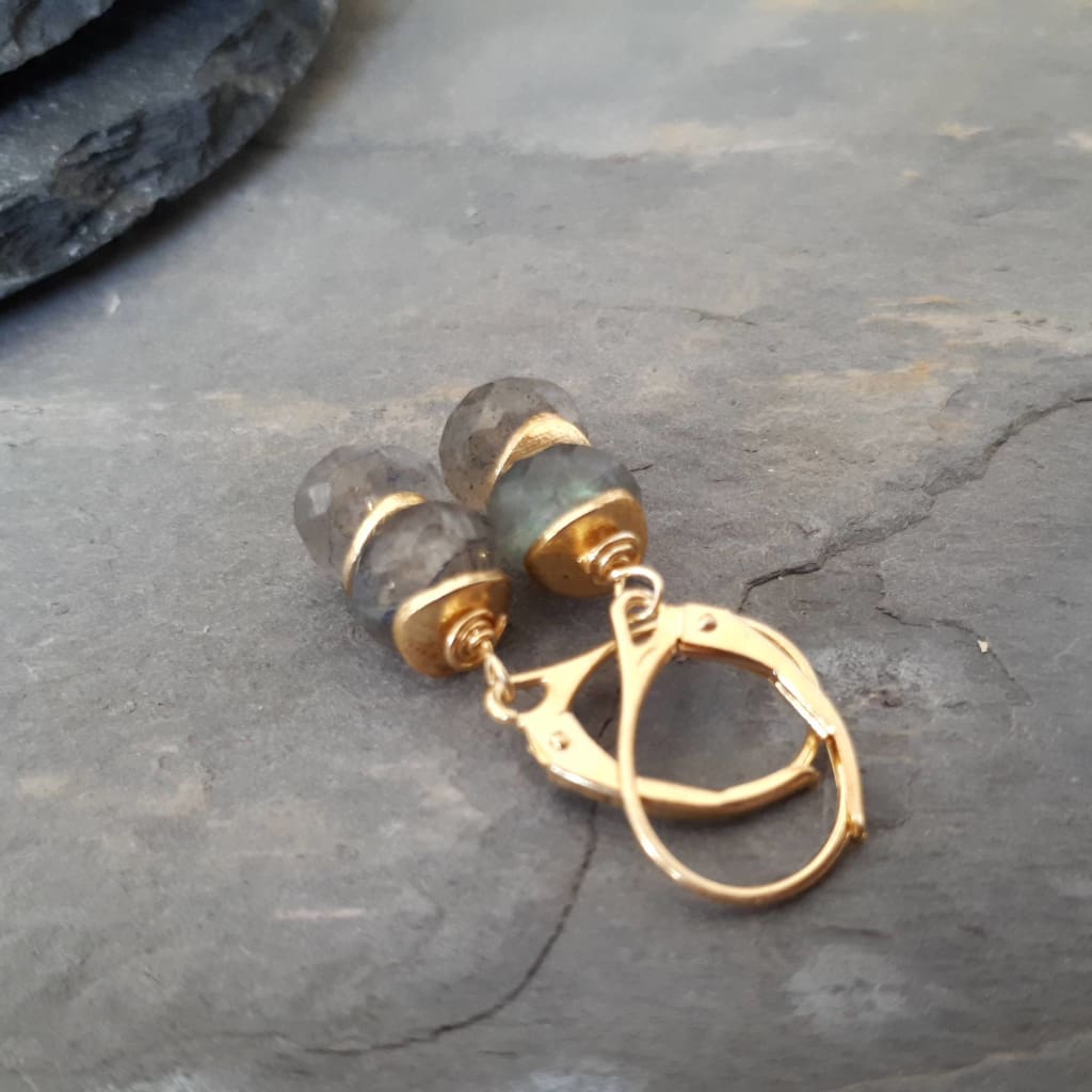 Labradorite dangle earrings in gold vermeil silver