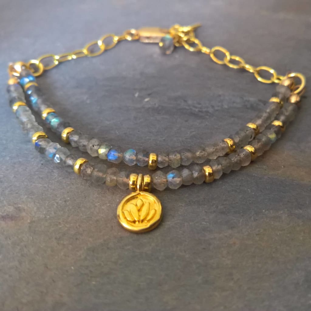 Labradorite lotus multi-strand bracelet