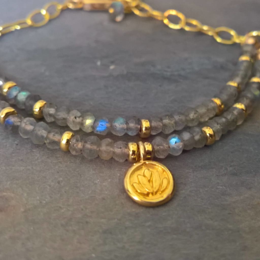 Labradorite lotus multi-strand bracelet