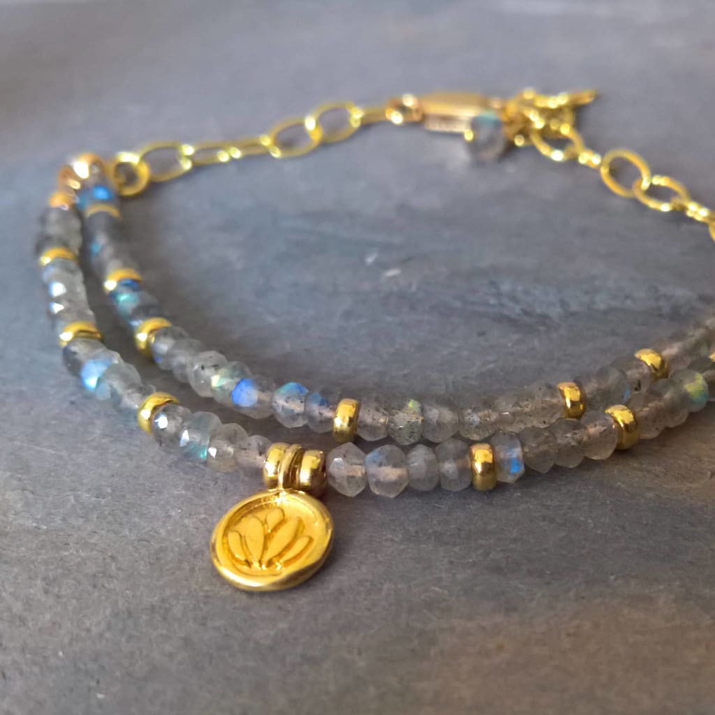 Labradorite lotus multi-strand bracelet