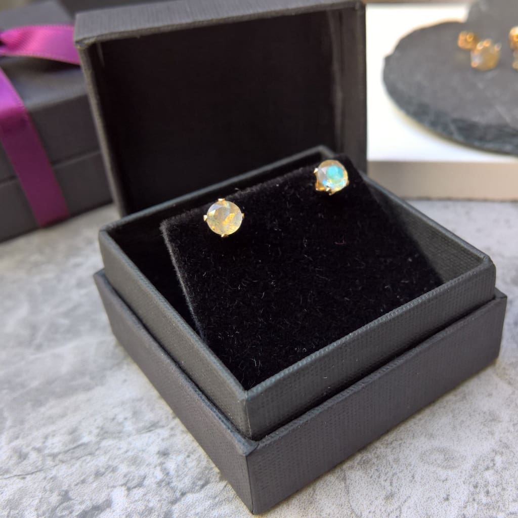 Labradorite stud earrings in 14k gold fill