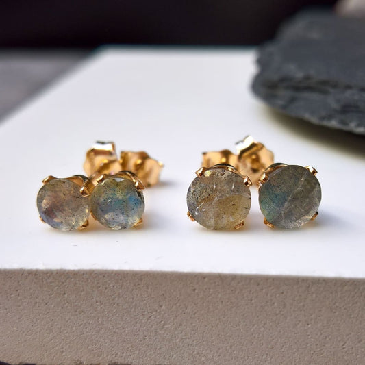 Labradorite stud earrings in 14k gold fill