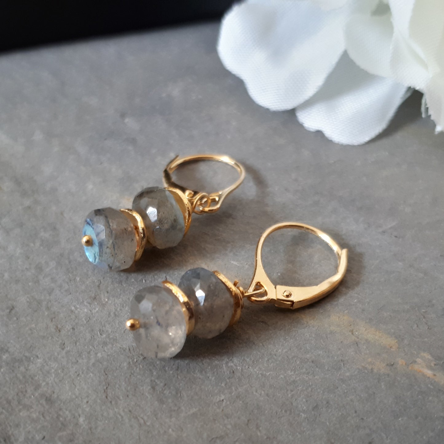 Labradorite dangle earrings in gold vermeil silver
